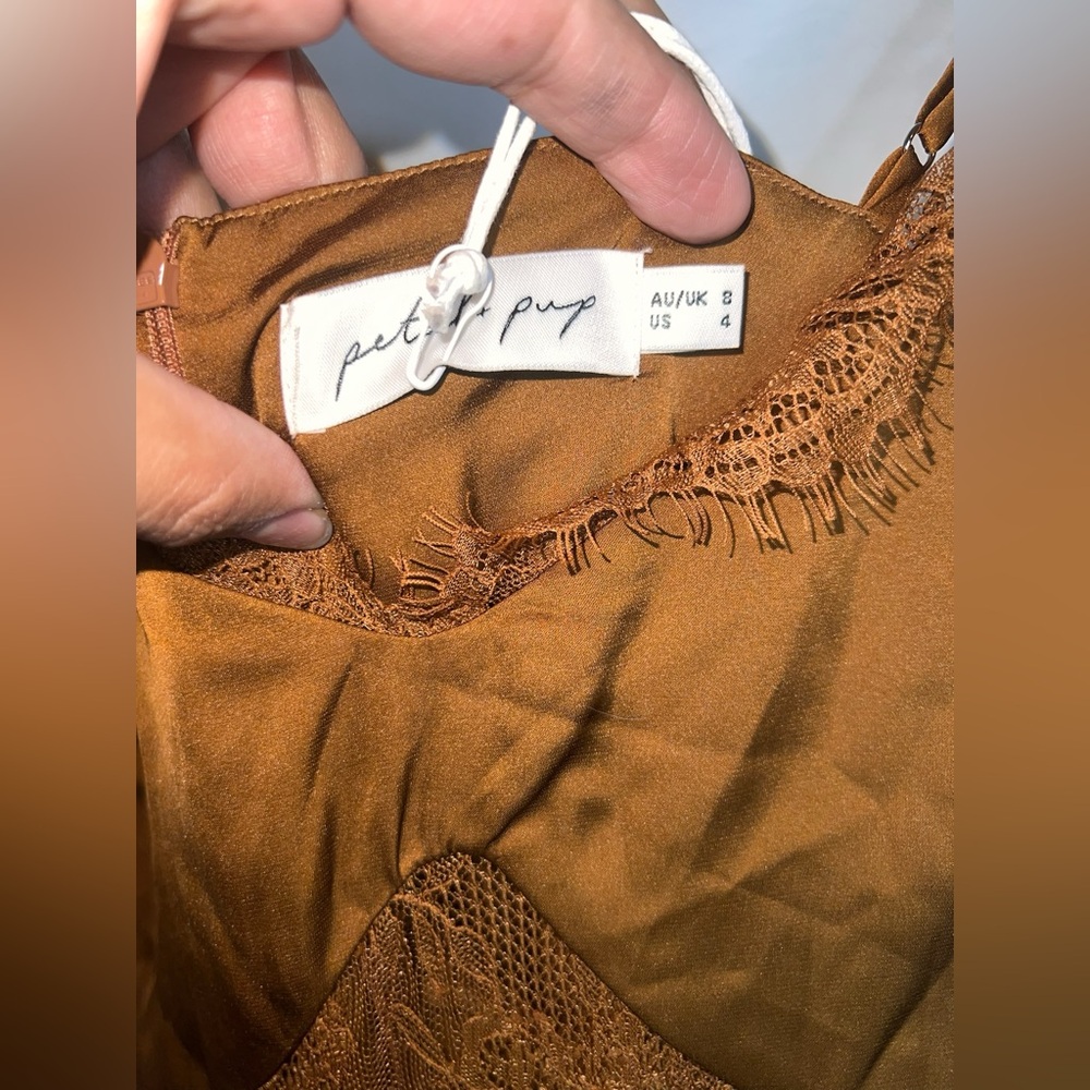 Petal & Pup Elegant Brown Satin Midi Dress - Picture 5 of 5